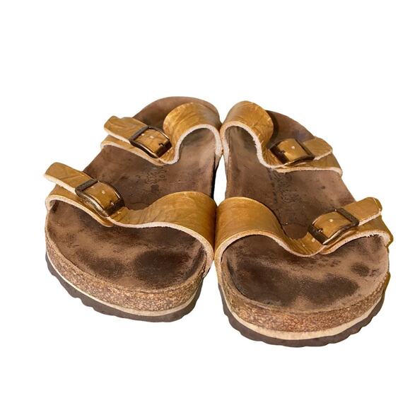 Birki's by Birkenstock soft footbed big buckle sandals Gold L10 M8 - Picture 2 of 12